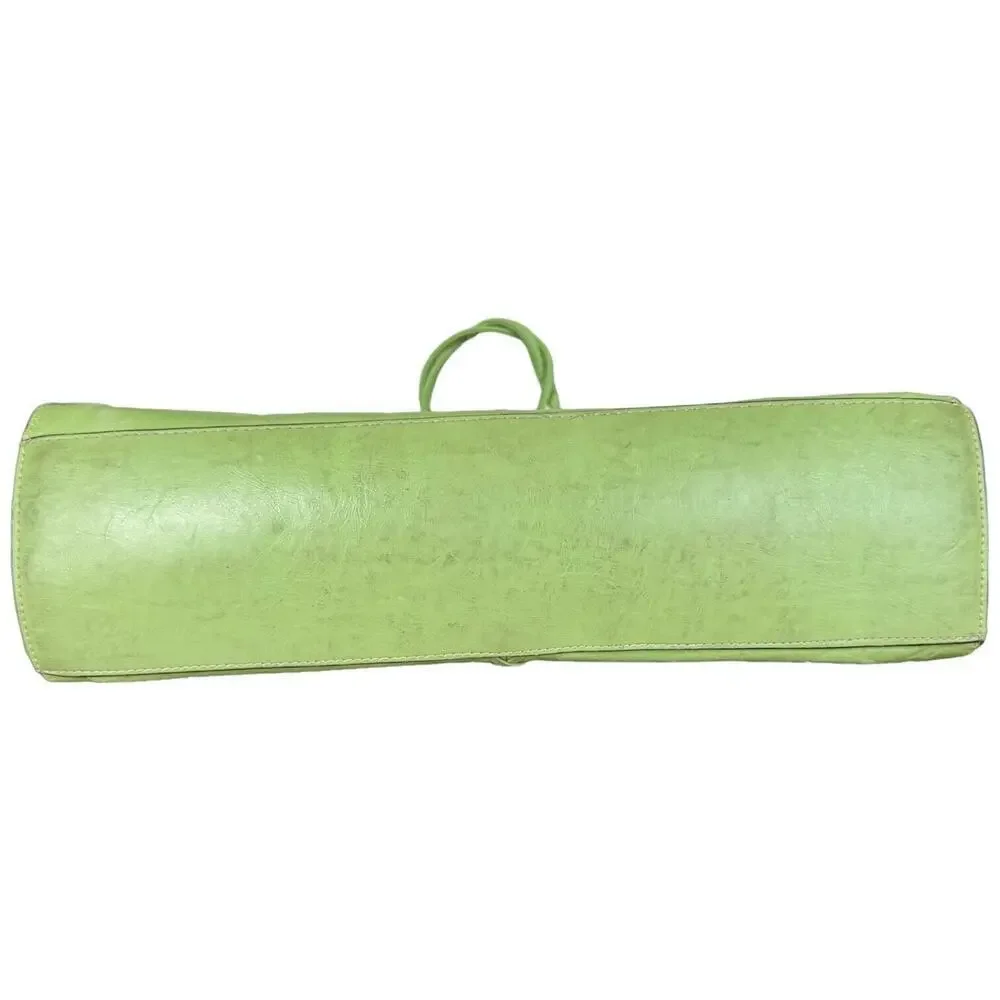 Peck & Peck Womens Satchel Handbag Green Leather Dual Handle Inner Pockets Zip